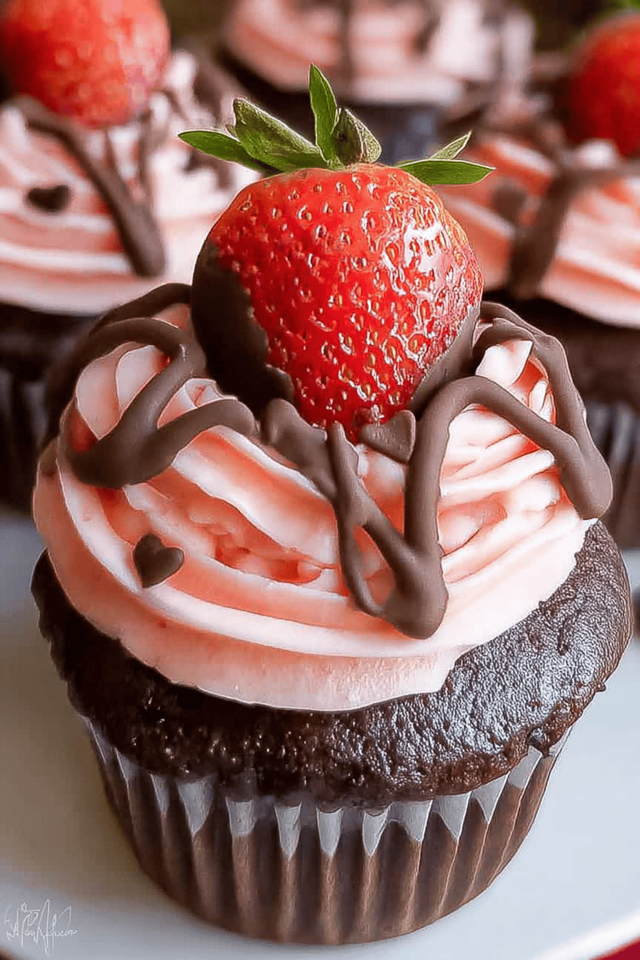 Chocolate Strawberry Cupcakes Recipe With Fresh Berry Flavor 6 Chocolate Dipped Strawberry Cupcakes