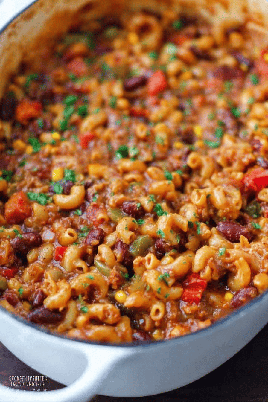 One Pot Cheesy Vegetarian Chili Mac Recipe For Easy Comfort Food 6 Vegetarian Chili Mac And Cheese