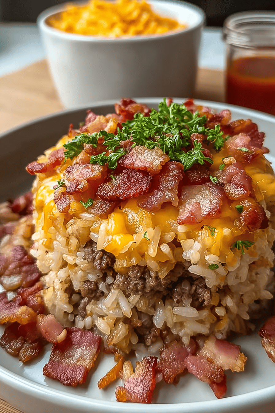 Bacon Cheeseburger Rice Stack