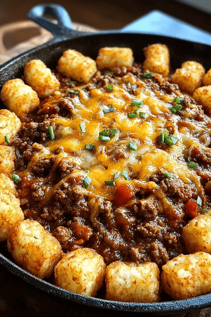 Sloppy Joe Tater Tot Skillet Recipe With Savory Ground Beef And Crispy Tots 6 Tater Tot Sloppy Joe Skillet