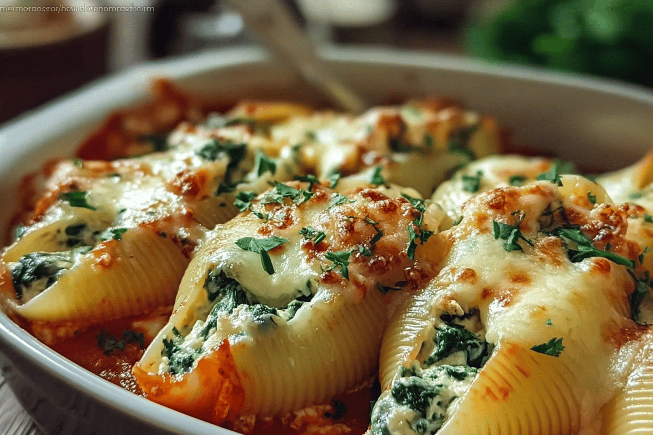 Spinach Ricotta Stuffed Shells Recipe With Creamy Cheese Filling 6 Cheesy Spinach Stuffed Shells
