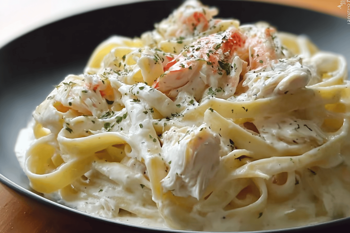 Crab Fettuccine Alfredo Recipe With Creamy Garlic Parmesan Sauce 7 Creamy Crab Fettuccine Alfredo