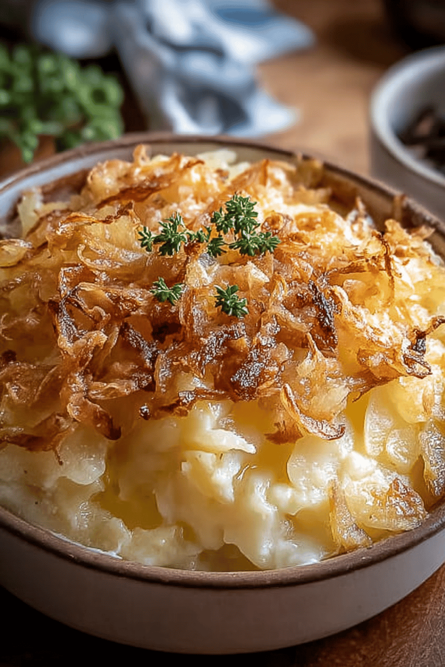 French Onion Funeral Potatoes Recipe With Creamy Cheese And Crispy Onions 6 French Onion Funeral Potatoes Recipe
