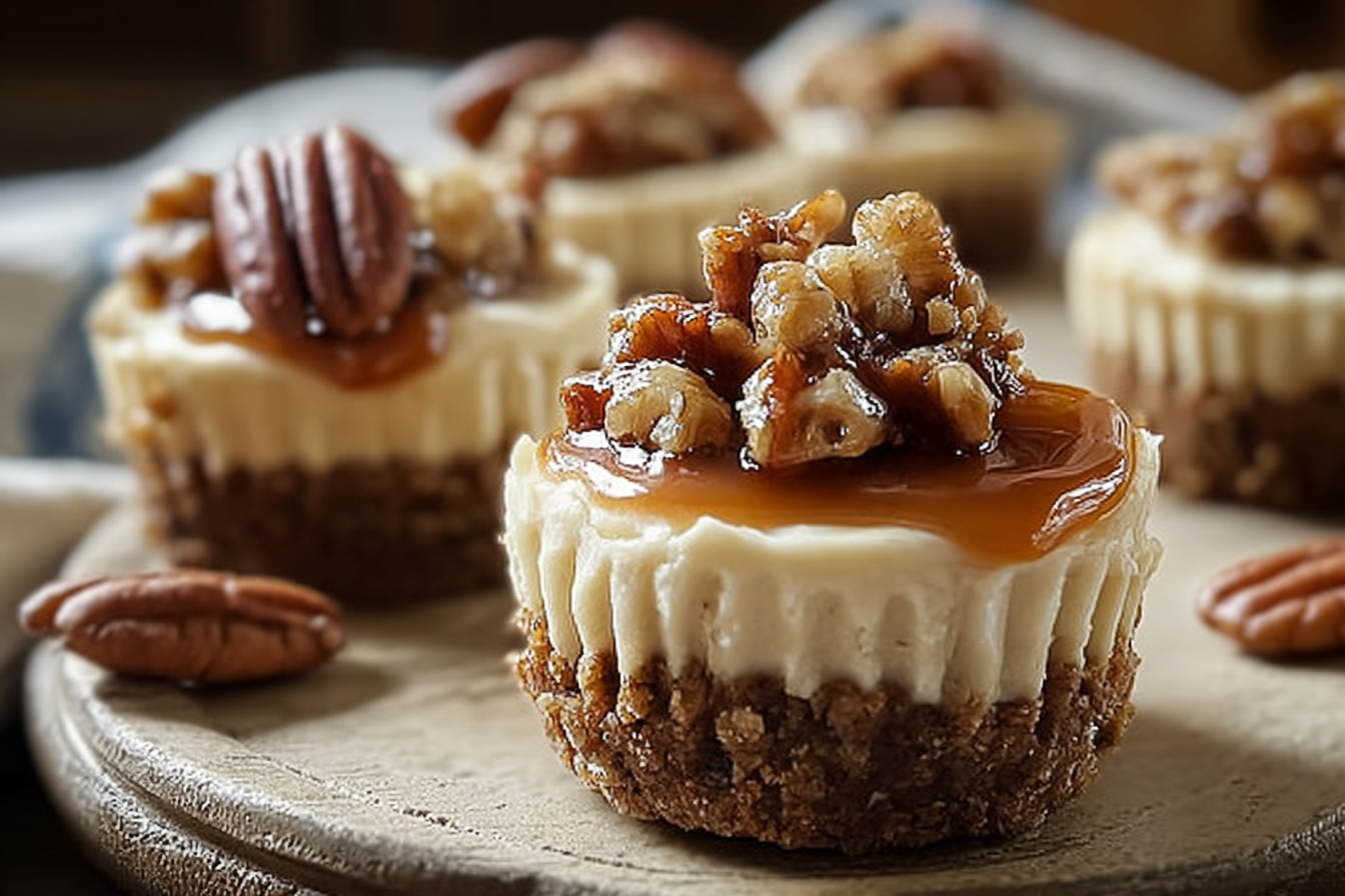 Mini Pecan Pie Cheesecakes With Rich Creamy Filling And Nutty Crust 6 Mini Pecan Pie Cheesecakes