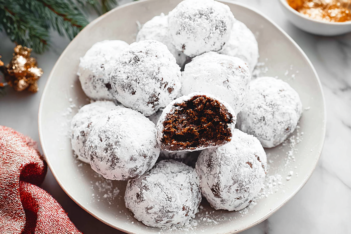 Chocolate Snowball Cookies Recipe With Powdered Sugar Coating 6 Chocolate Snowball Cookies