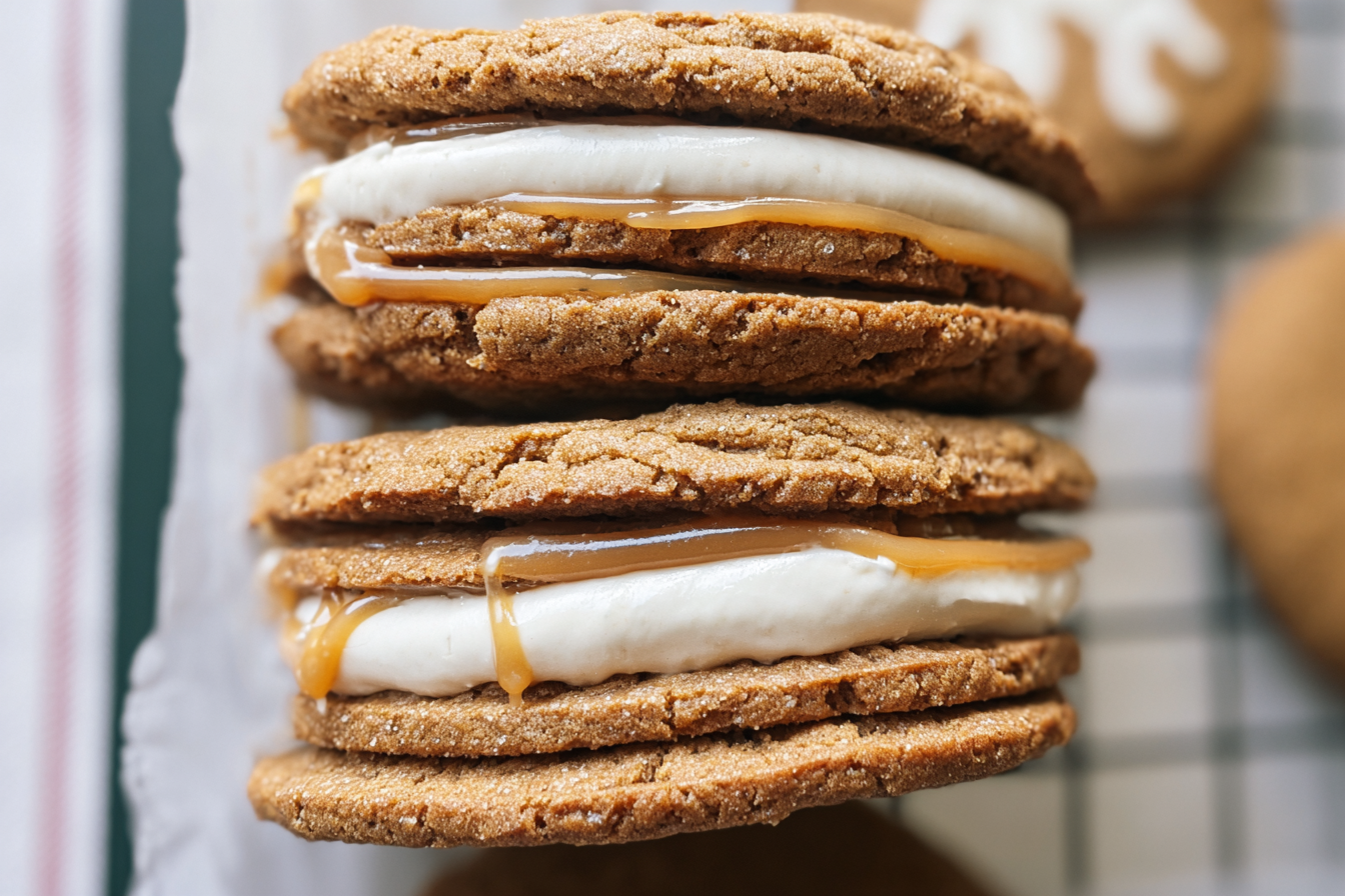 Cookie Sandwiches With Caramel Gingerbread Flavor 6 Gingerbread Caramel Cookie Sandwiches