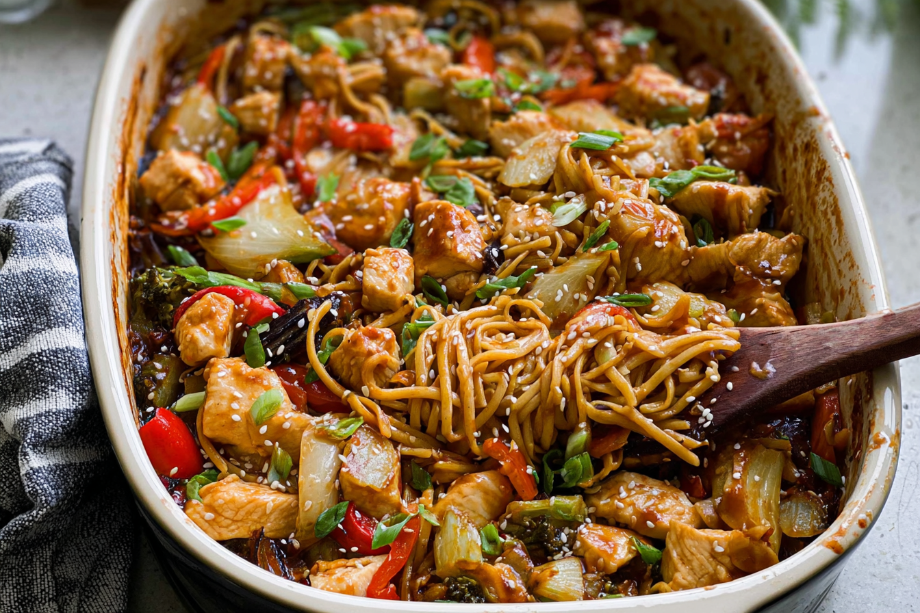 Honey Sesame Chicken Noodle Bake