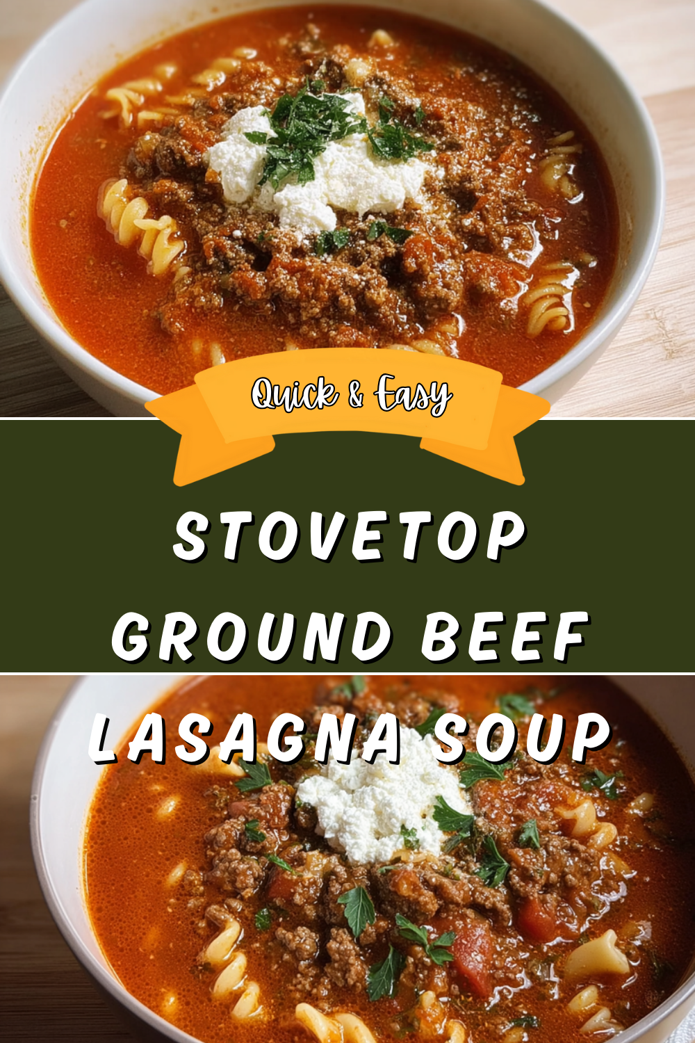 Stovetop Ground Beef Lasagna Soup