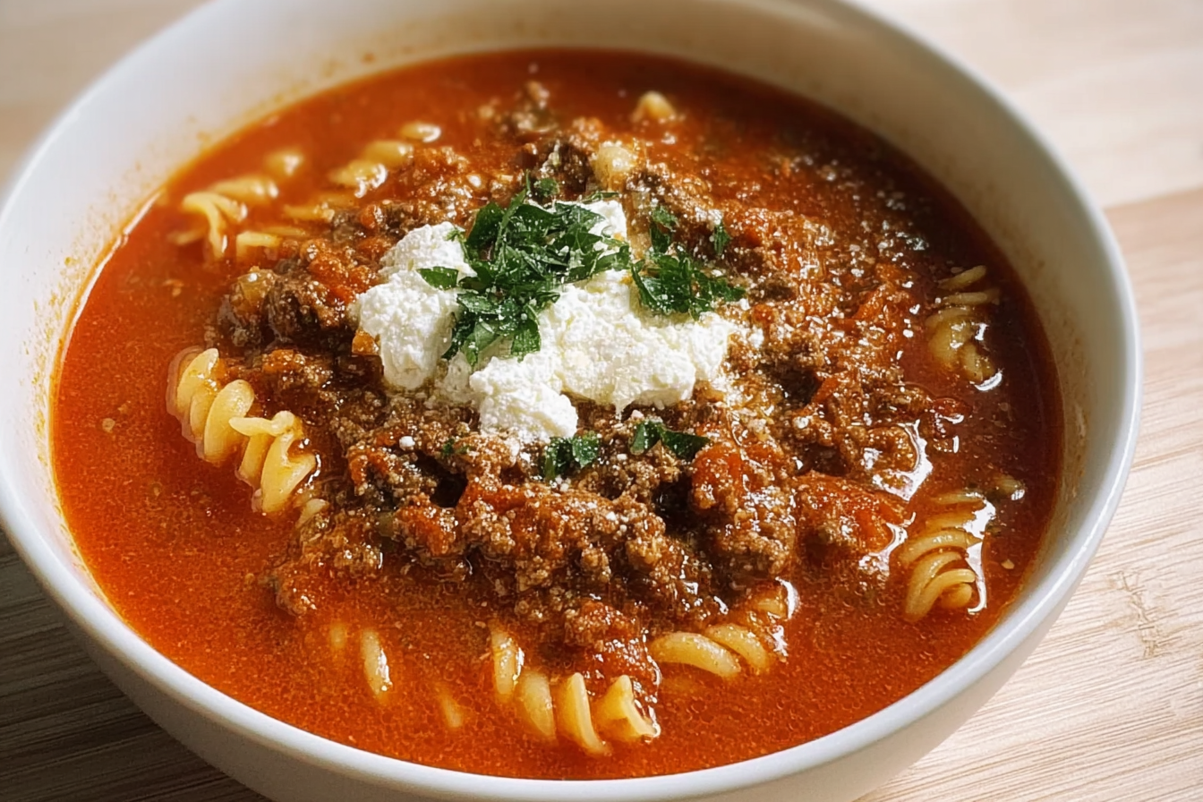 Stovetop Ground Beef Lasagna Soup