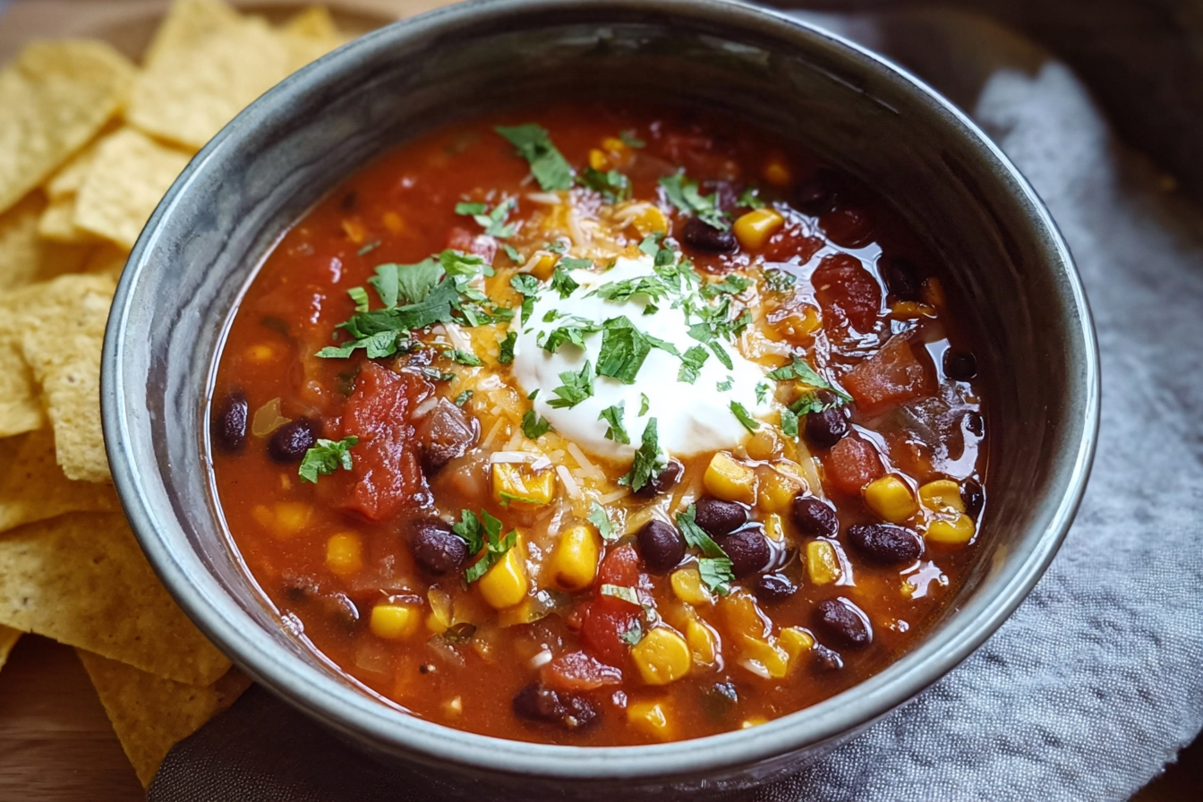 Vegetarian Taco Soup Recipe With Hearty Beans And Fresh Vegetables 6 Vegetarian Taco Soup