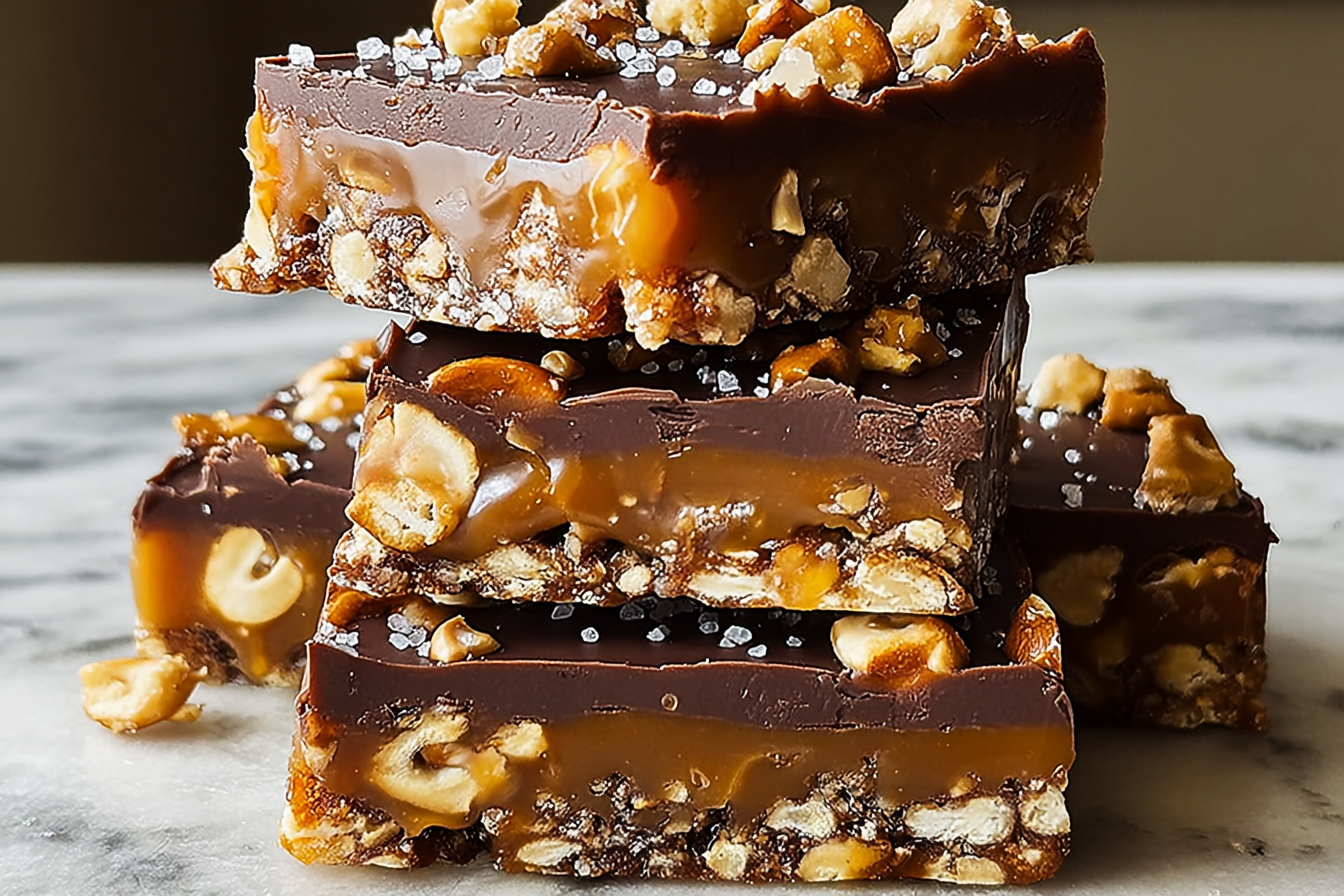 Chocolate Caramel Coffee Pretzel Bars