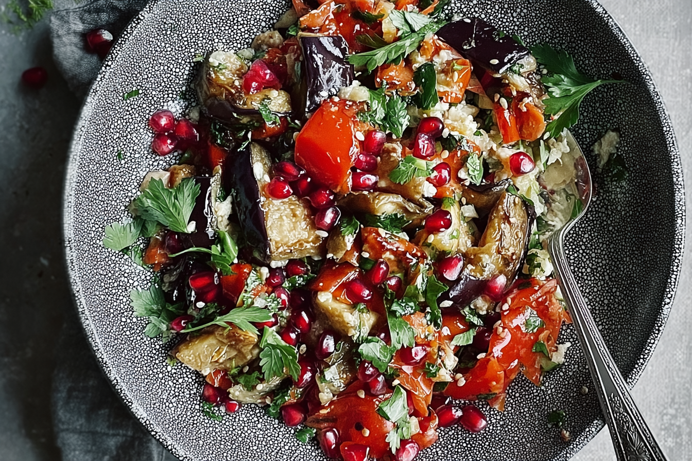 Smoky Aubergine And Red Pepper Salad Recipe 7 Smoked Aubergine Salad