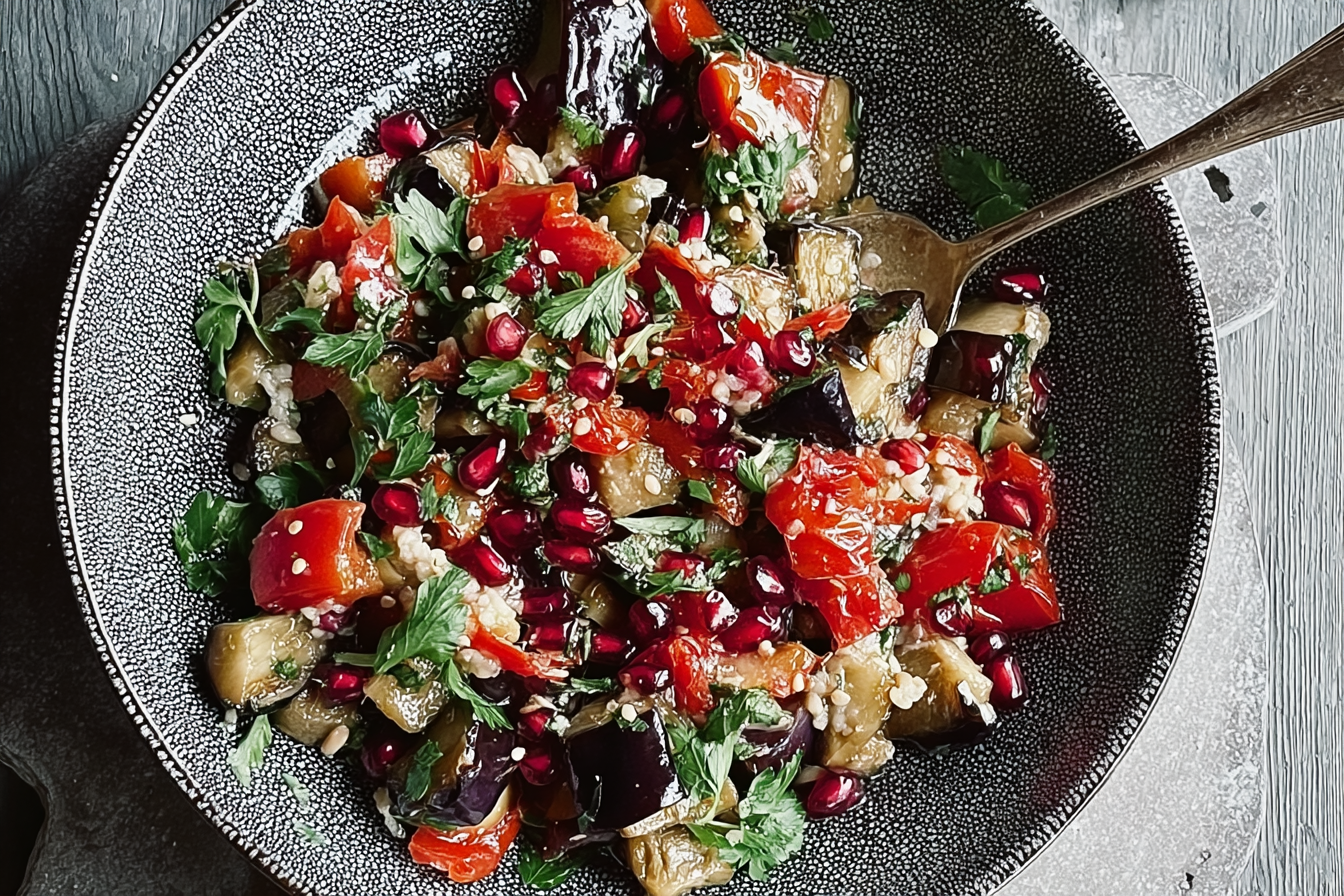 Smoky Aubergine And Red Pepper Salad Recipe 6 Smoked Aubergine Salad