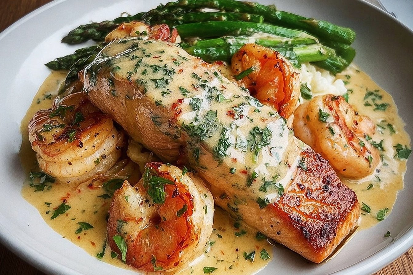 Cajun Shrimp And Salmon With Garlic Cream Sauce 55.Png