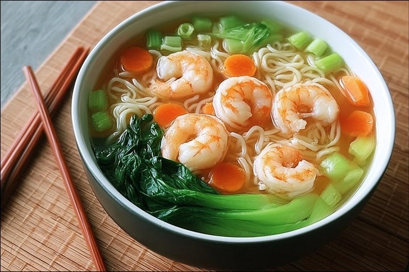 Chinese Rice Noodle Soup With Shrimp