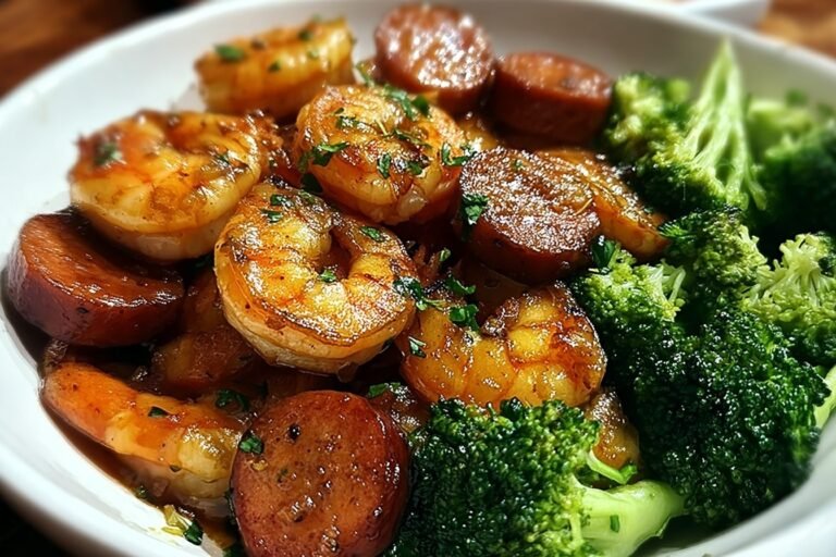 Honey Garlic Shrimp, Sausage, And Broccoli 94.Png
